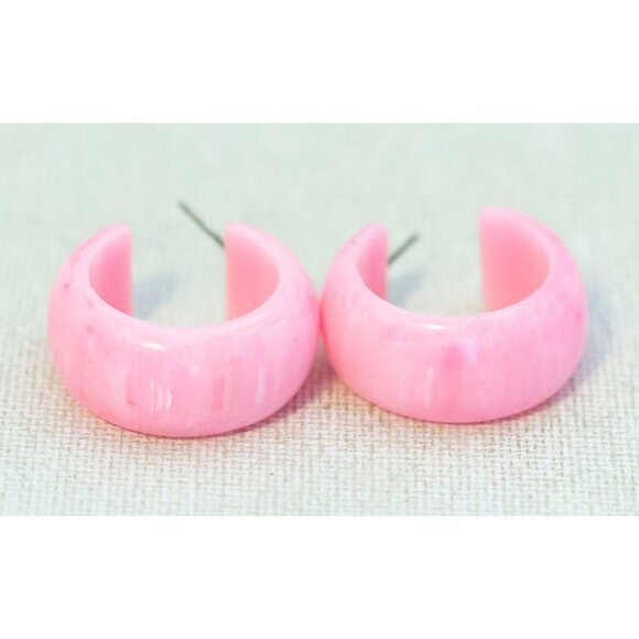 Vintage Strawberry Pink Hoop Earrings - F1 - Picture 2 of 3